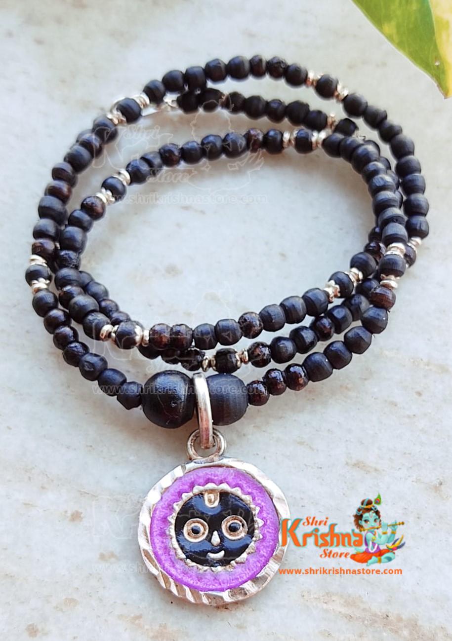 Tulsi Bead Silver Mala/ Necklace with Pure Silver Jagannath Pendant.