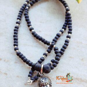 Silver Flower Capped Round Beads Tulsi Kanthi With Sterling Silver Divine Narasimha Pendant