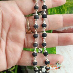 Silver Capped Black Tulsi Beads Kanthi Mala - Premium