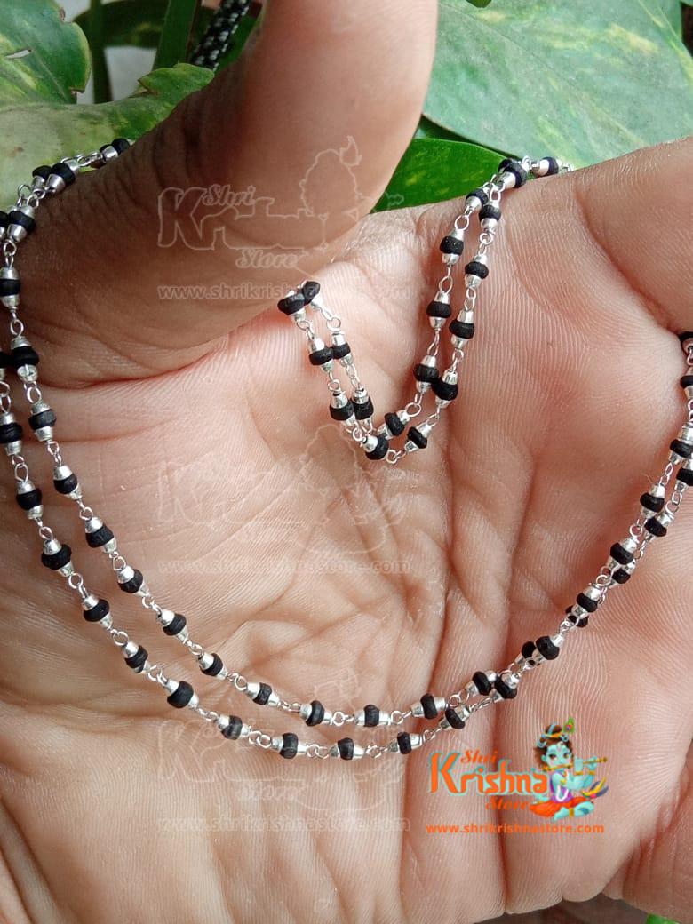 Tiny Beads Silver Black Tulsi Kanthi Mala