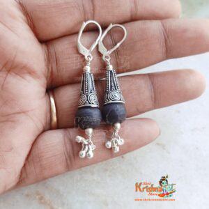 Sterling silver Shayma Black Tulsi Styling Earrings- Antique Design