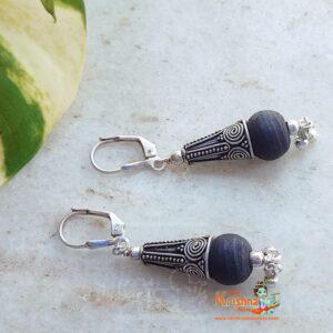 Sterling silver Shayma Black Tulsi Styling Earrings- Antique Design