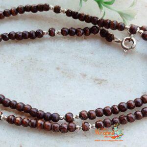 Dark Tulasi beads studded with Sterling Silver beads - Vrinda Kanthi / Classic