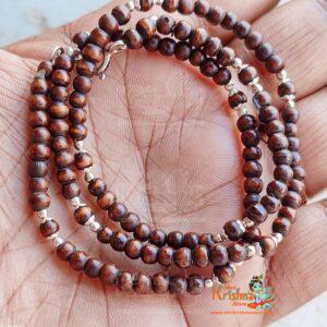 Dark Tulasi beads studded with Sterling Silver beads - Vrinda Kanthi / Classic