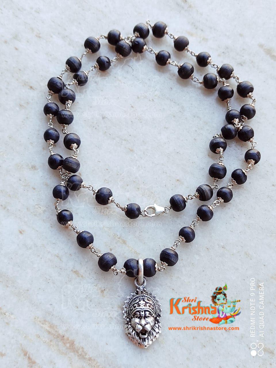 Silver Round Beads Tulsi Kanthi Mala With Narasimha Kavach Locket