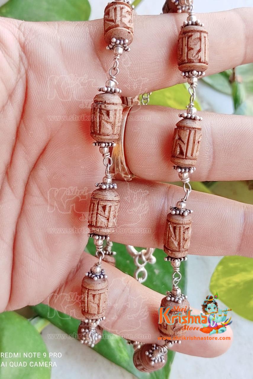 Radha Carved Silver Tulsi Kanthi Mala