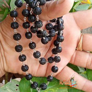 Radha Carved Beads Silver Tulsi Mala