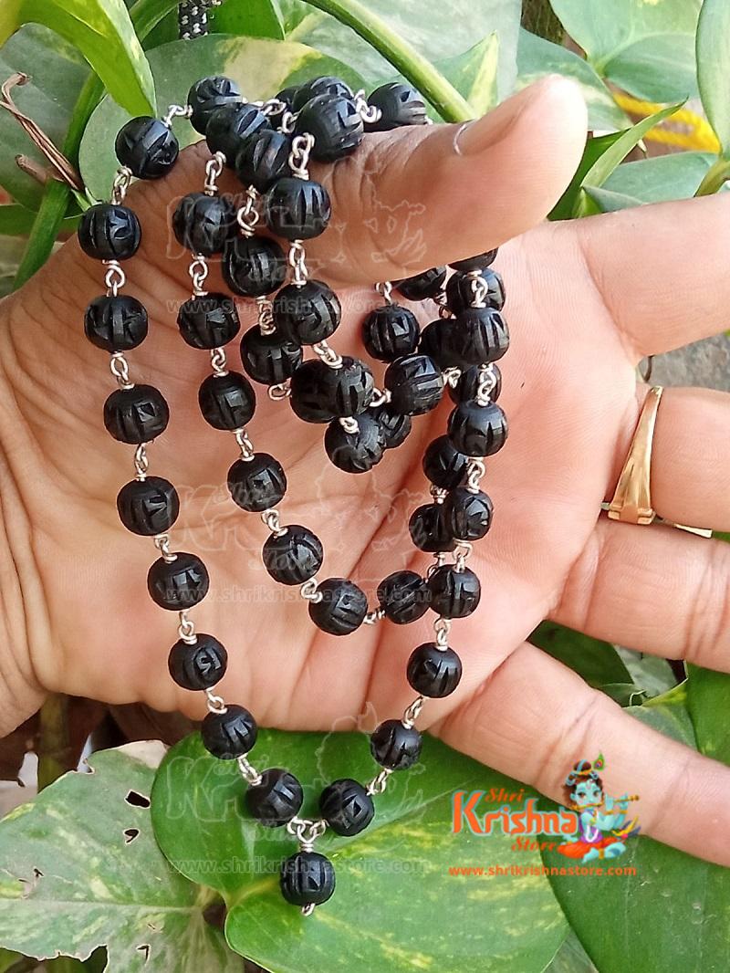 Radha Carved Beads Silver Tulsi Mala