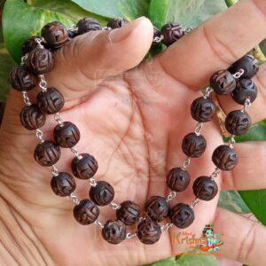 Radha Carved Silver Shyma Tulsi Beads Mala