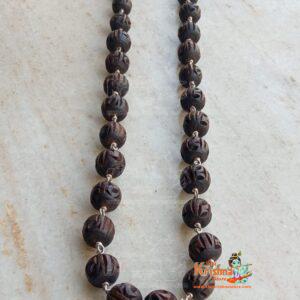 Radha Carved Silver Shyma Tulsi Beads Mala
