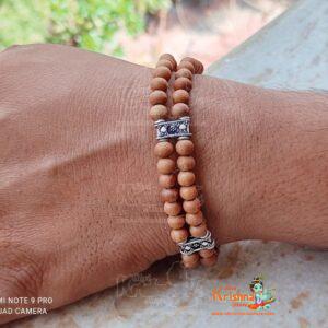Sandalwood Chandan Double Layer Beads with  Silver Connectores  Bracelet