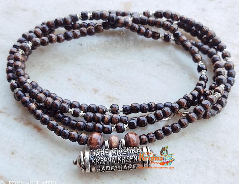 Sterling silver Hare Krishna Maha Mantra Narshima Kavach, Pendant with Tulsi Shyma Mala