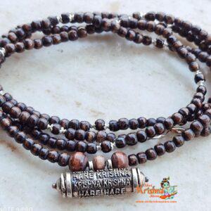 Sterling silver Hare Krishna Maha Mantra Narshima Kavach, Pendant with Tulsi Shyma Mala