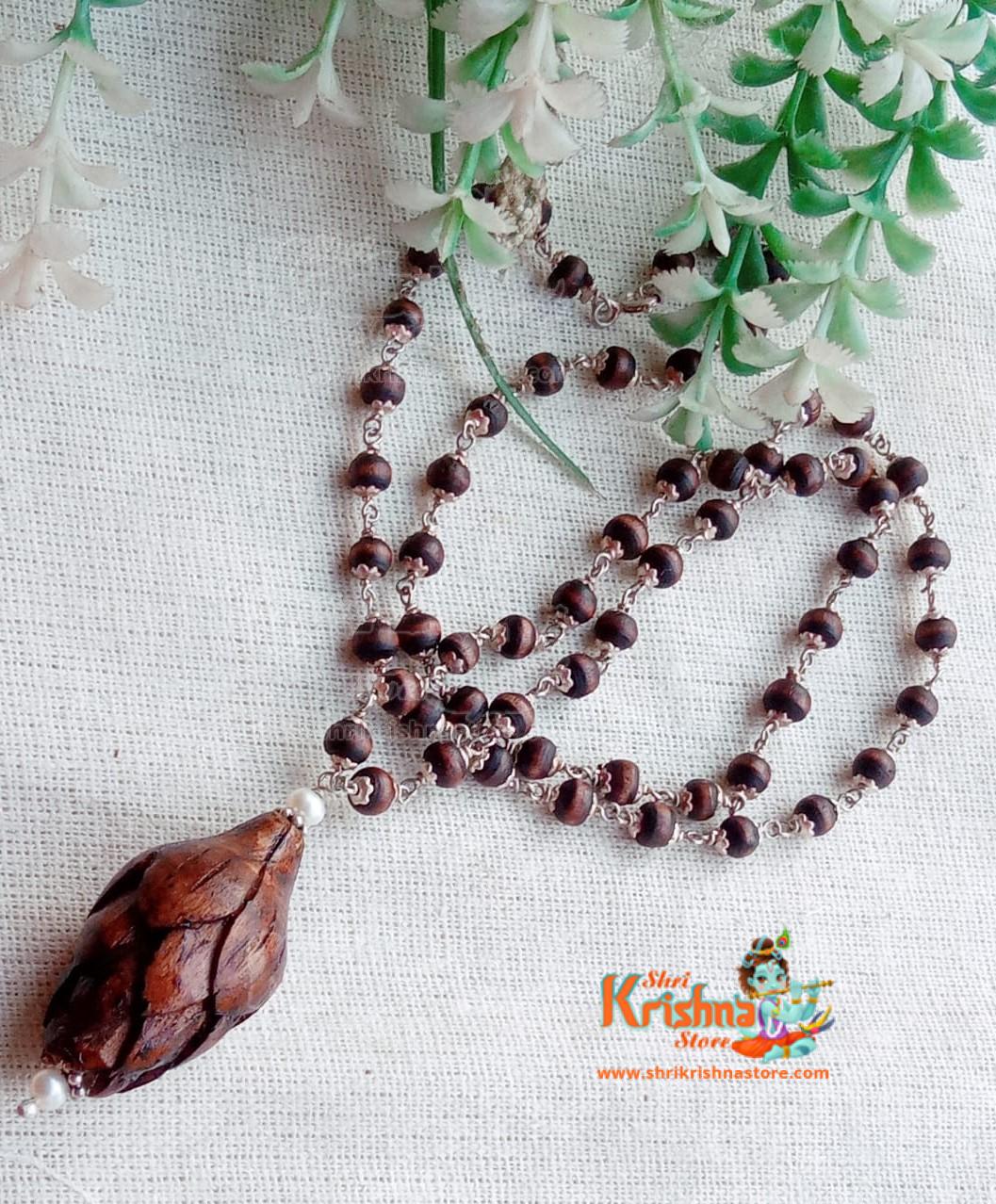 Lotus Bud Shaped Pendant Silver Tulsi Kanthi Necklace