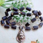 Narsimha Kavach Necklace with Shyma Black Original Tulsi Beads and Silver Classic Caps