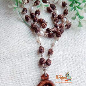 Shri Radha Naam Heart Shaped Tulsi Pendant with Radha Kanthi Mala for Radha Lovers- Classic / Elegant / Pretty