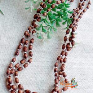 Mridanga Shape Shayma Tulsi Beads 3 Round Kanthi Mala in Silver