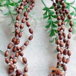 Mridanga Shape Shayma Tulsi Beads 3 Round Kanthi Mala in Silver