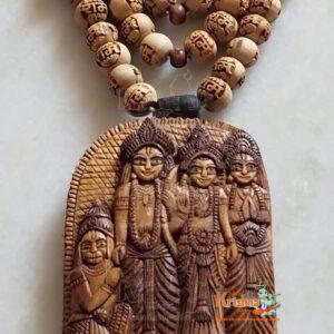 Shri Ram Darbar Big Tulsi Hand Made Locket Mala with Ram carved Tulsi Beads