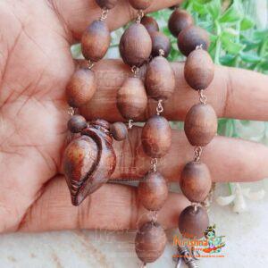 Sterling Silver and Attractive Designed Conch/Shank Pendant Tulsi Beads Mala - Premium / Classic