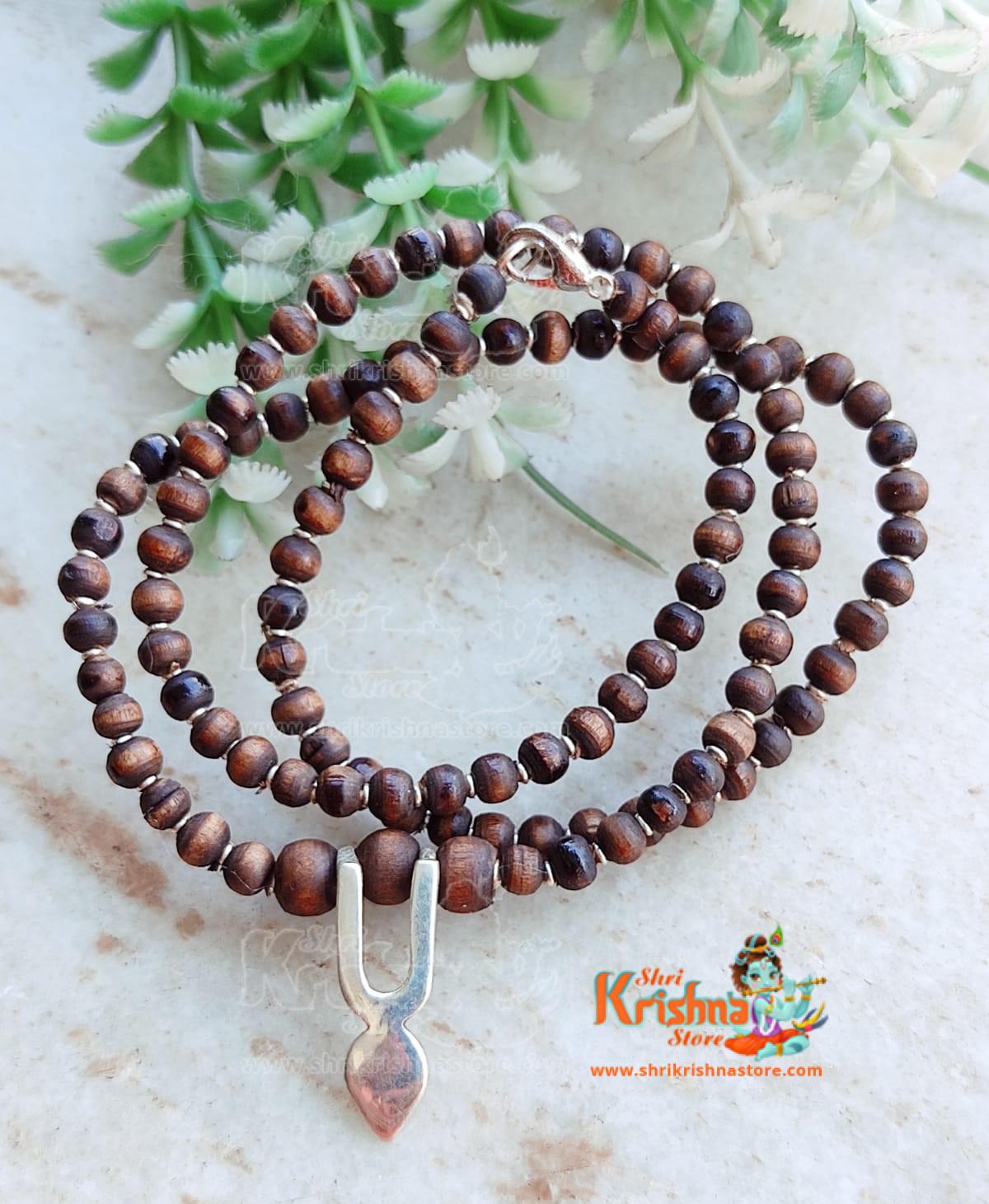 Iskcon Tilak Silver Locket Shyma Tulsi Neck Mala in Silver