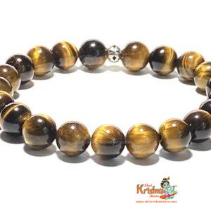 Tiger Eye Gemstone 8mm Round Bead Handmade Stretch Unisex Bracelet