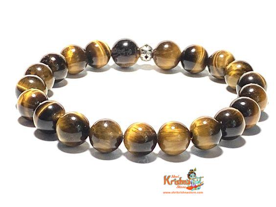 Tiger Eye Gemstone 8mm Round Bead Handmade Stretch Unisex Bracelet