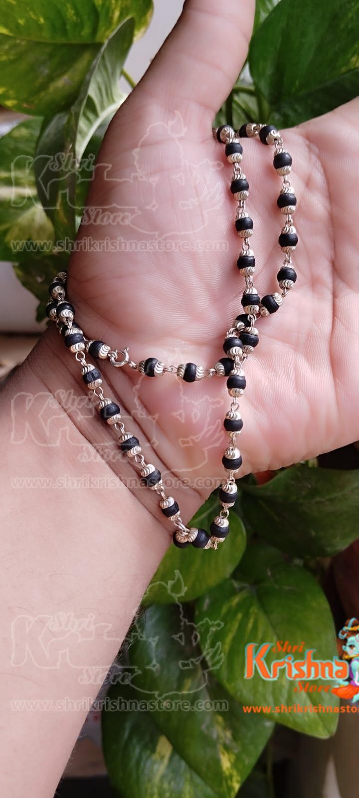 54+1 Silver Shyma Tulsi Black Beads Mala For Wear And Japa Both Purpose