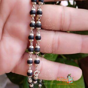 54+1 Silver Shyma Tulsi Black Beads Mala For Wear And Japa Both Purpose