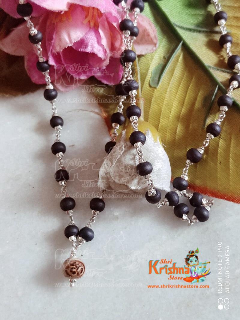 54+1 Beads Mala in Silver with Flower Caps – Premium
