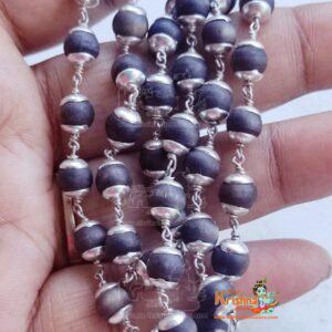 54+1 Beads Tulsi Mala in Silver with Silver Caps – Premium