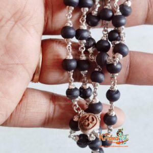 54+1 Beads Mala in Silver with Flower Caps – Premium