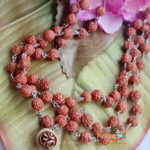 Rudraksh Japa Mala 108 Beads with One Om Guru Beads in Silver Mala