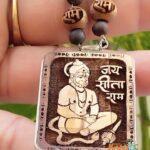 Shri Sitaram Hanuman ji Pendant with Ram Carved tulsi Beads Silver Mala - 92.5 Purity in Silver