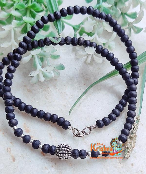 Silver Black Beads Tulsi Mala Beautiful Design