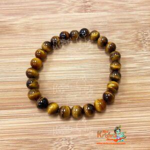 Tiger Eye Gemstone 8mm Round Bead Handmade Stretch Unisex Bracelet