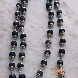 54+1 Beads Tulsi Mala in Silver with Silver Caps – Premium