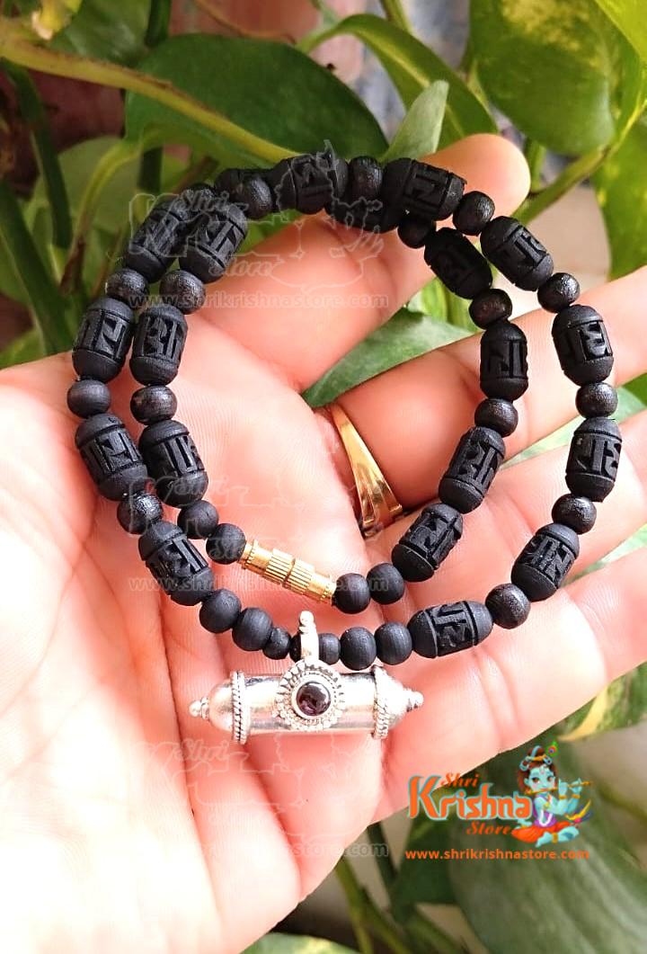 Silver Narasimha Kavacha with Shyama Tulsi Beads Mala