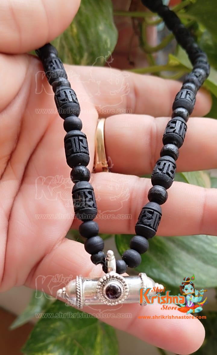 Silver Narasimha Kavacha with Shyama Tulsi Beads Mala