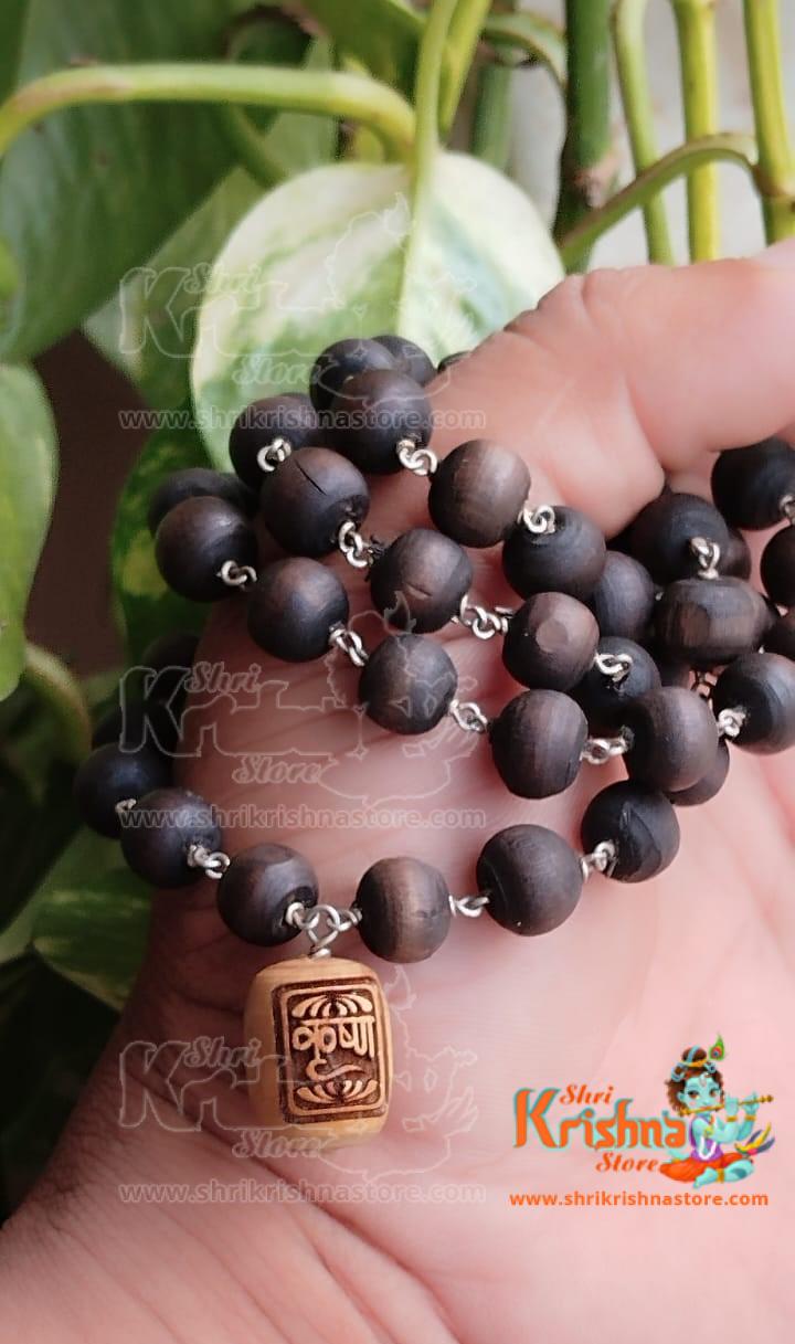 54+1 Radha Carved Silver Shyma Tulsi Beads Mala For Wear And Japa Both Purpose