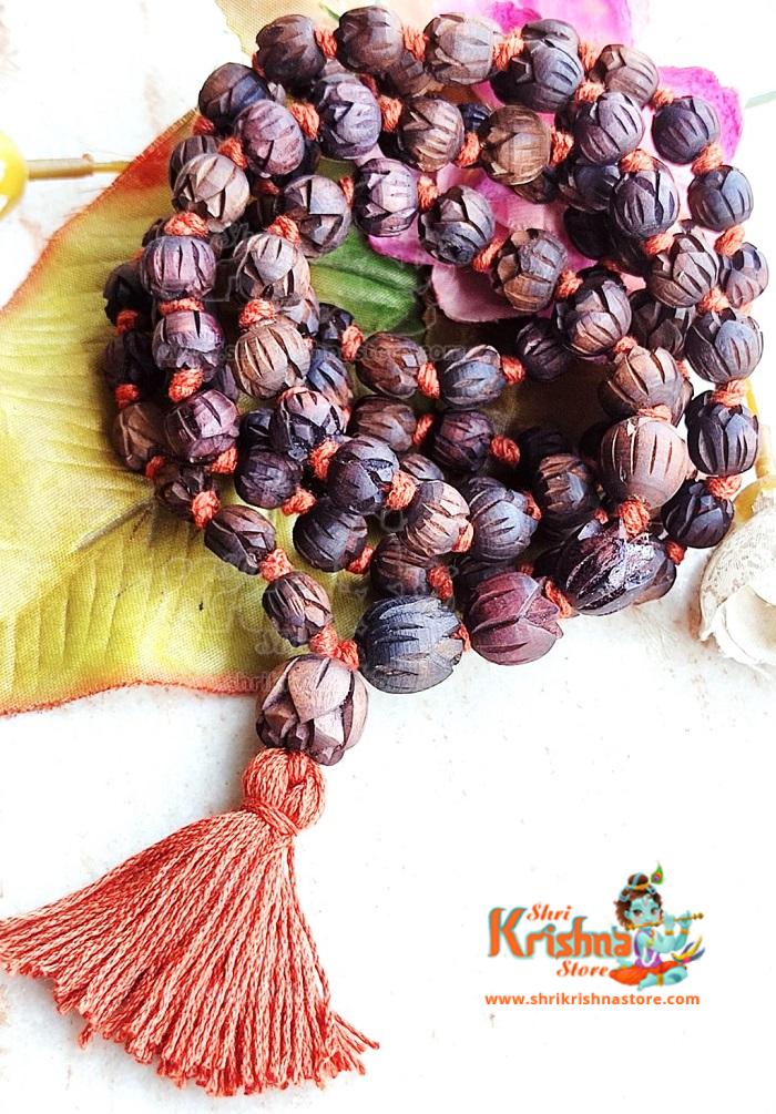 Shyama Tulsi Lotus Beads Knotted Beautiful Jap Chanting Mala 108 + 1 With Guru Bead