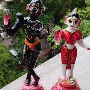 Standing Brass Hand Painted Radha Krishna Beautifully Designed Murti