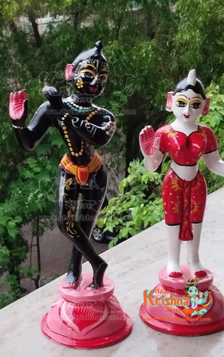 Standing Brass Hand Painted Radha Krishna Beautifully Designed Murti