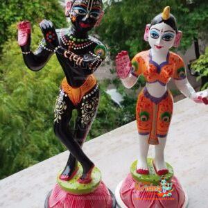 Standing Brass Hand Painted Radha Krishna Beautifully Designed Murti 12 No Size