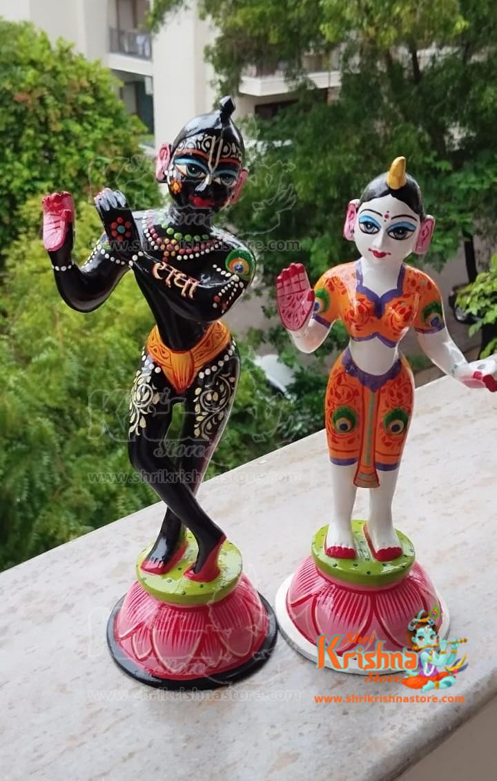 Standing Brass Hand Painted Radha Krishna Beautifully Designed Murti 12 No Size