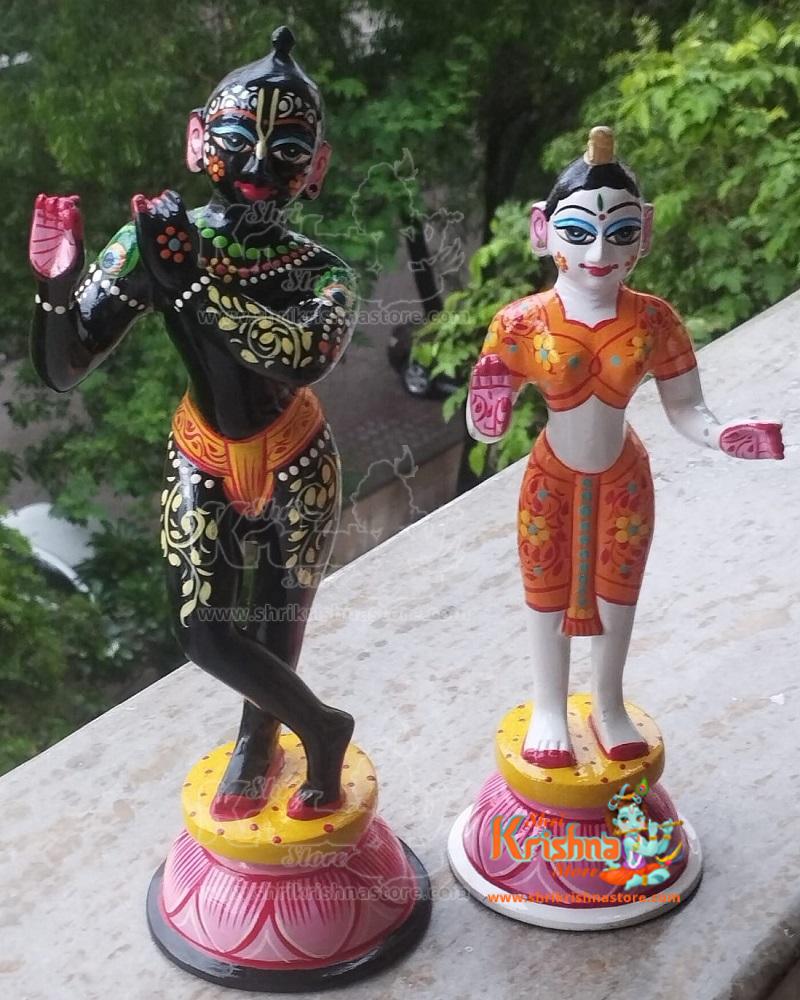 Standing Brass Hand Painted Radha Krishna Murti