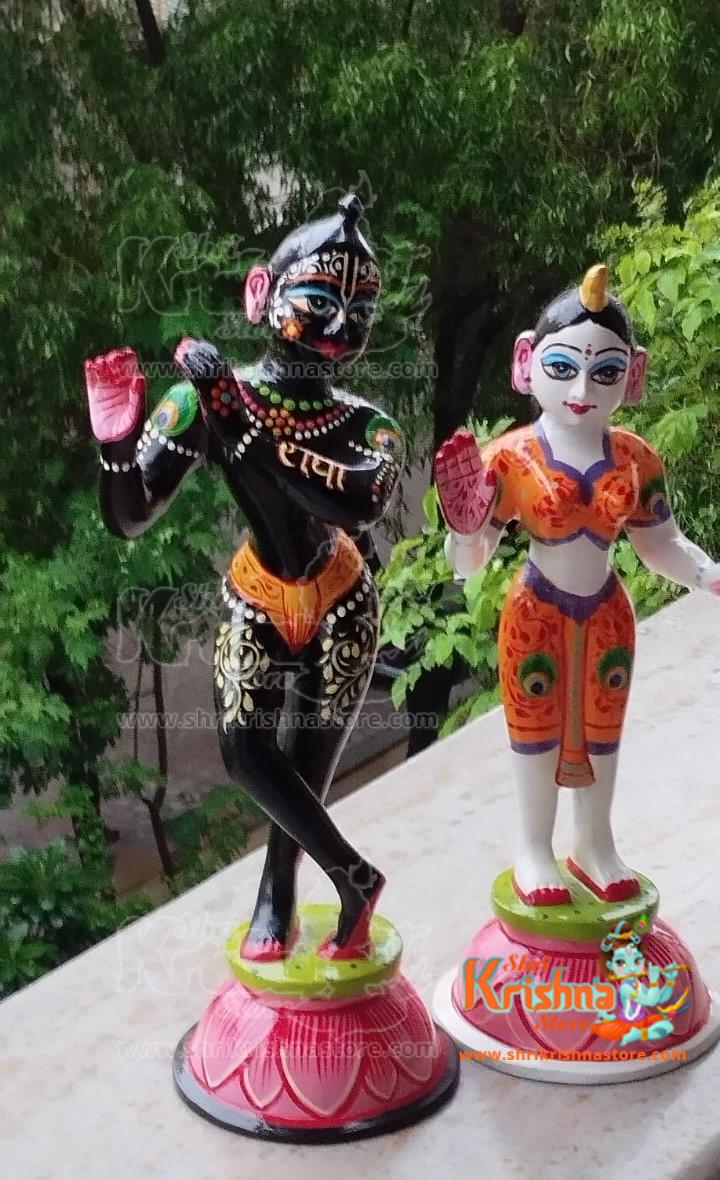 Standing Brass Hand Painted Radha Krishna Beautifully Designed Murti 12 No Size