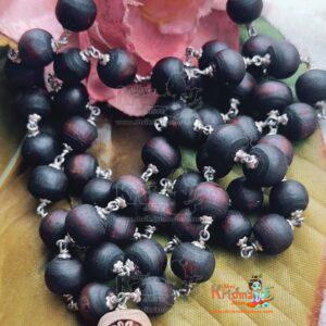 54+1 Krishna Guru Beads Tulsi Mala in Silver with Silver Caps – Premium