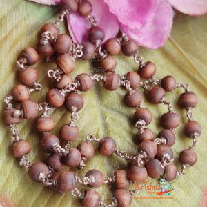 Silver Tulsi Mala in Flower Capped 54 + 1 Beads