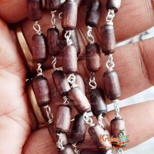 Natural Dark Brown Shyama Tulsi Beads Kanthi Mala With Silver